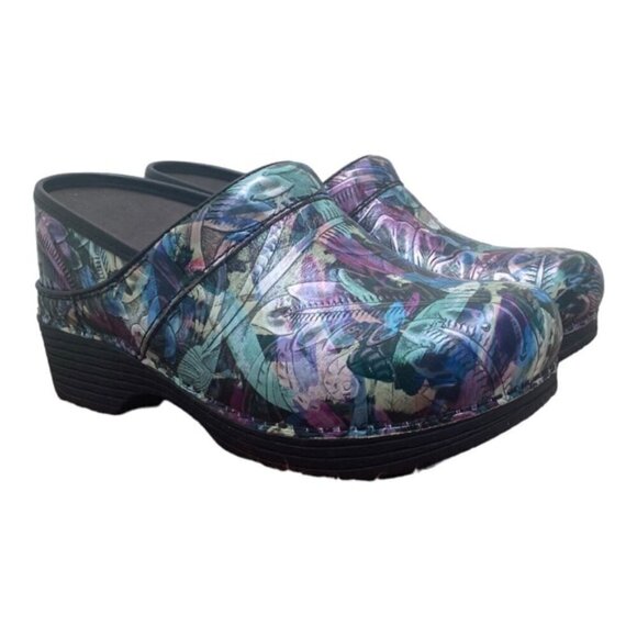 Dansko New Women's LT Pro Clogs Watercolor Tooled Leather size 38 - Picture 2 of 11